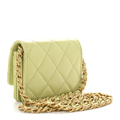 Chanel Lambskin Quilted Flap Card Holder On Chain Light Green 3 of 12