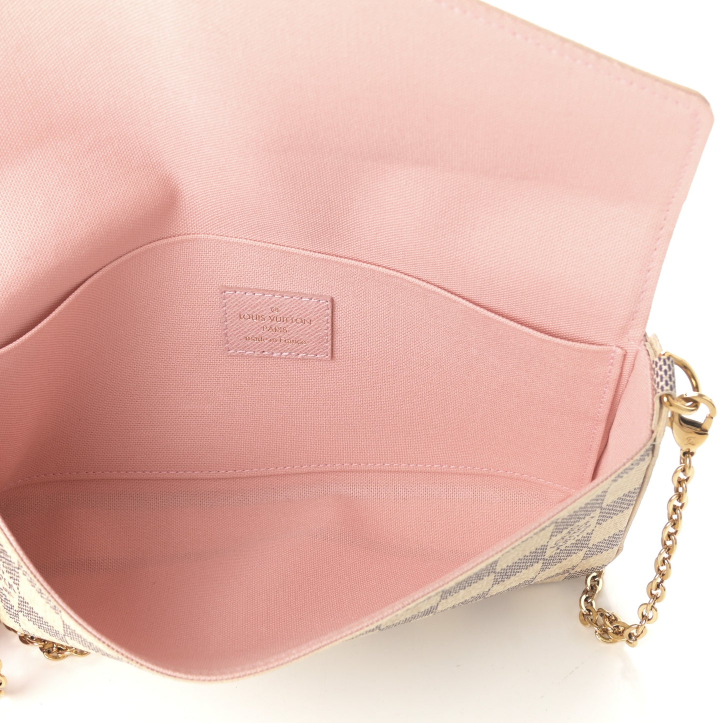 Damier Azur Pochette Felicie Chain Wallet Rose Ballerine