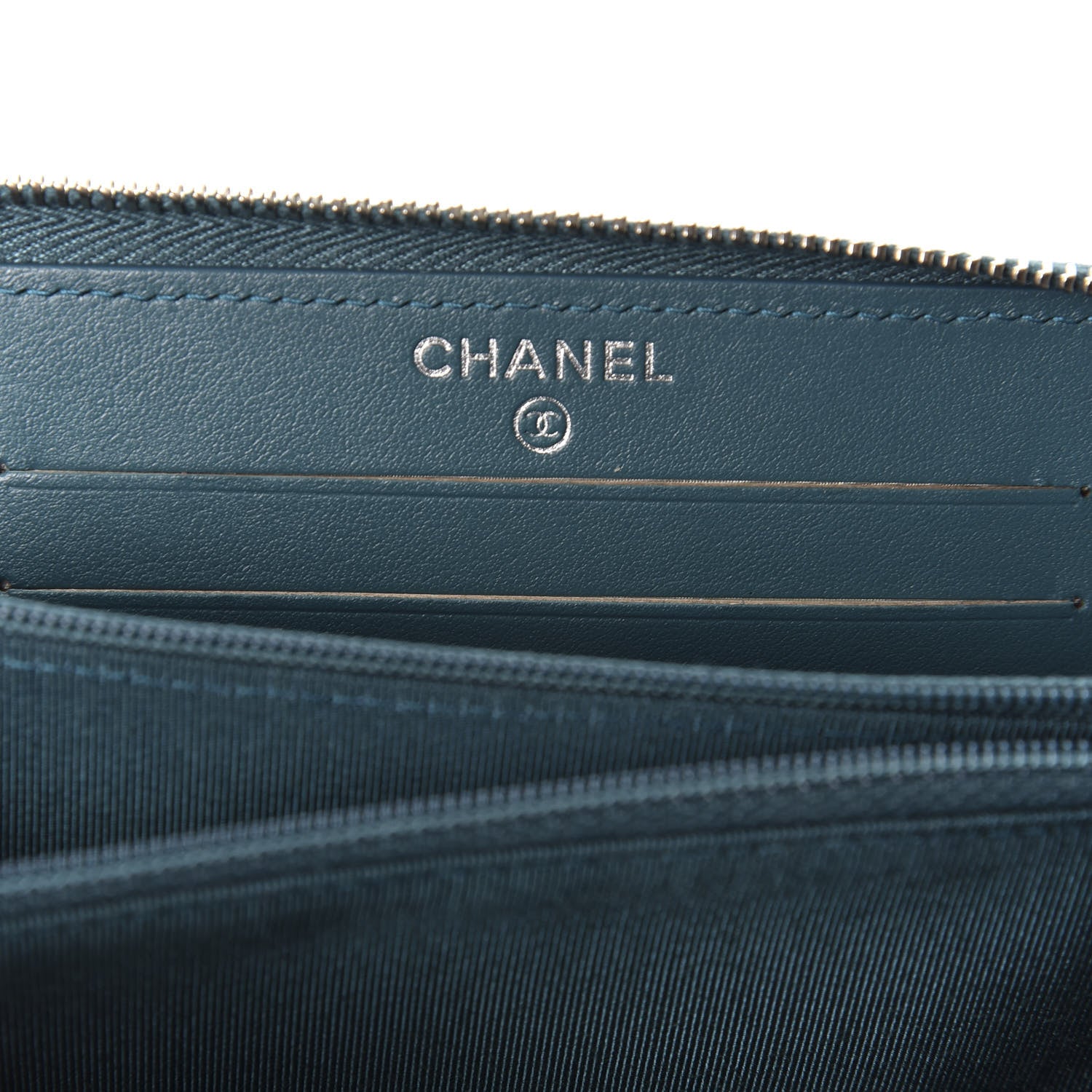 Chanel Caviar Quilted Medium Zip Around Wallet Dark Turquoise 7 of 10