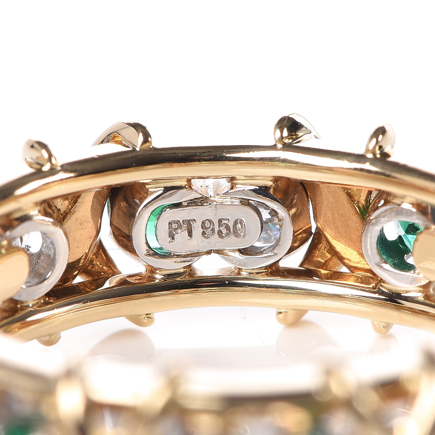 Tiffany 18K Yellow Gold Platinum Diamond Emerald Schlumberger Sixteen Stone Ring 55 7 4 of 5