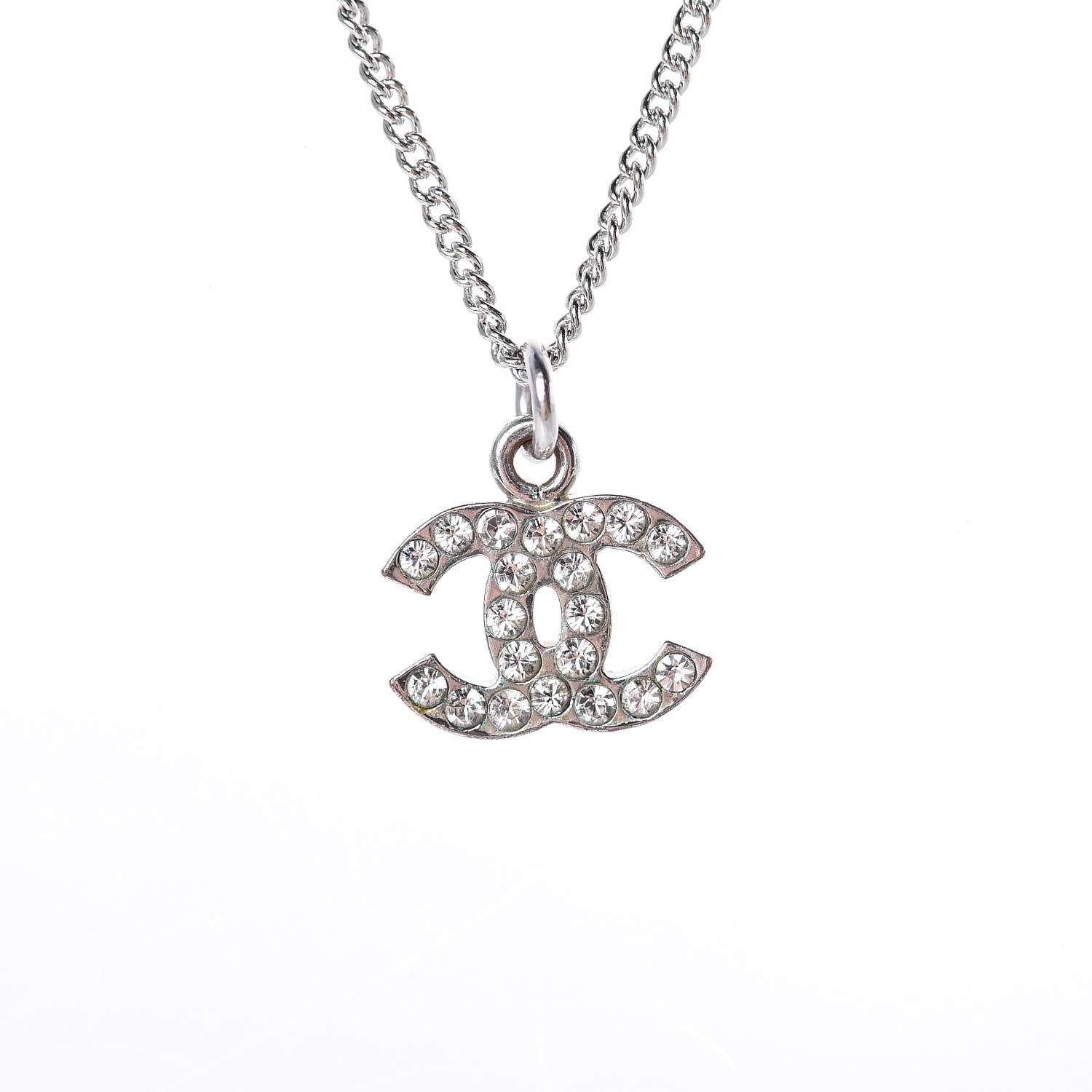 Chanel Crystal Timeless CC Necklace Silver 5 of 6
