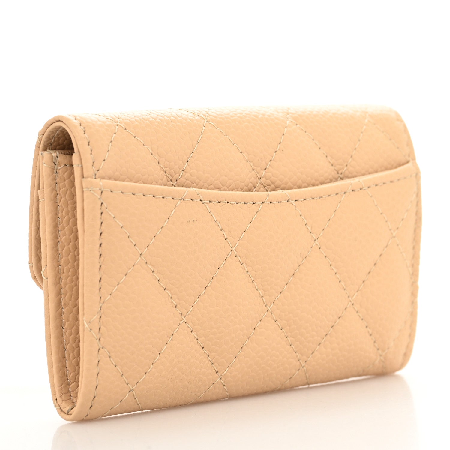 Chanel Caviar Quilted Flap Card Holder Wallet Beige 3 of 9