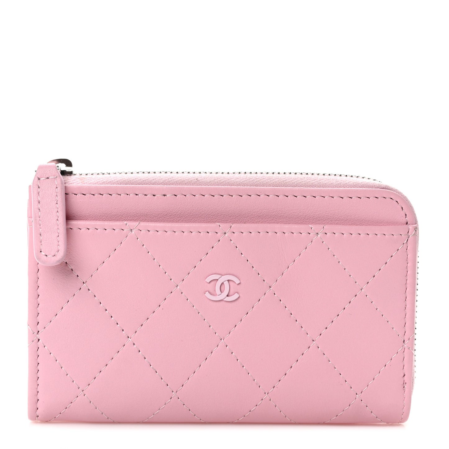 Lambskin Quilted CC Zip Card Holder Light Pink