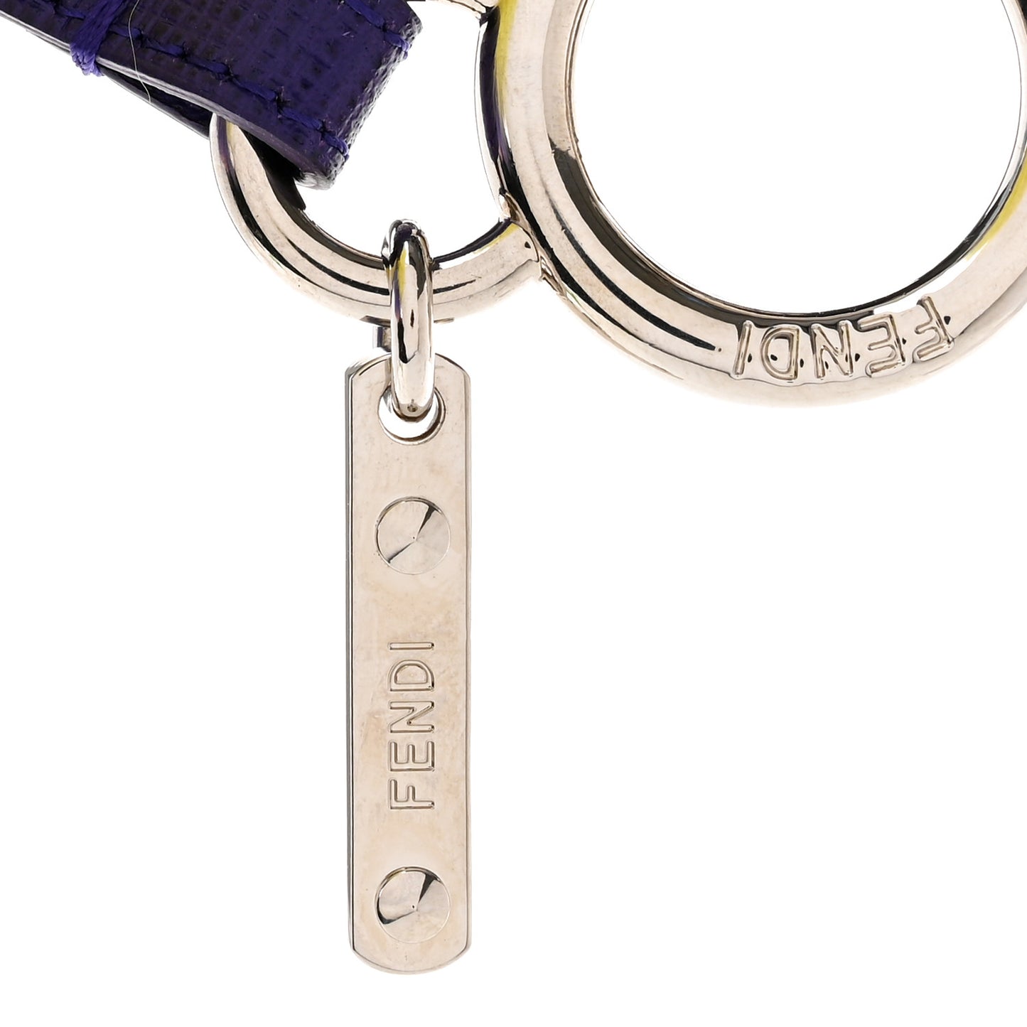 Fox Fur Vitello Elite Tri-Color Pom Pom Bag Charm Giallo Fluo Nebula Viola