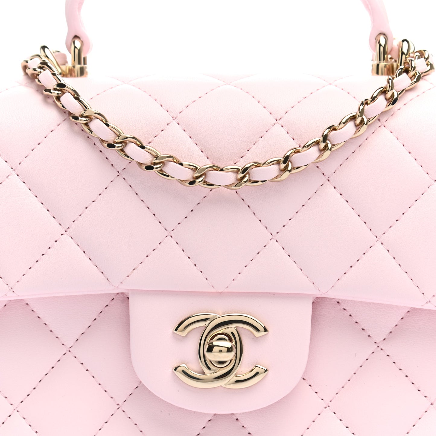 Lambskin Quilted Mini Top Handle Rectangular Flap Light Pink