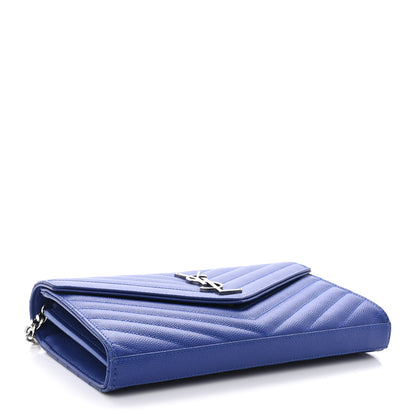 Saint Laurent Grain De Poudre Matelasse Chevron Monogram Chain Wallet Blue Majorelle 4 of 11