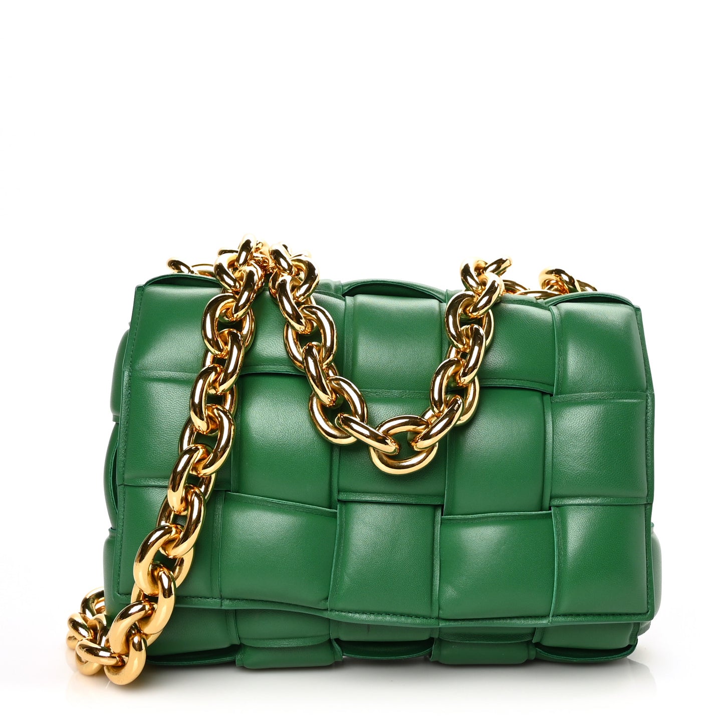 Lambskin Maxi Intreccio Padded Chain Cassette Crossbody Bag Racing Green