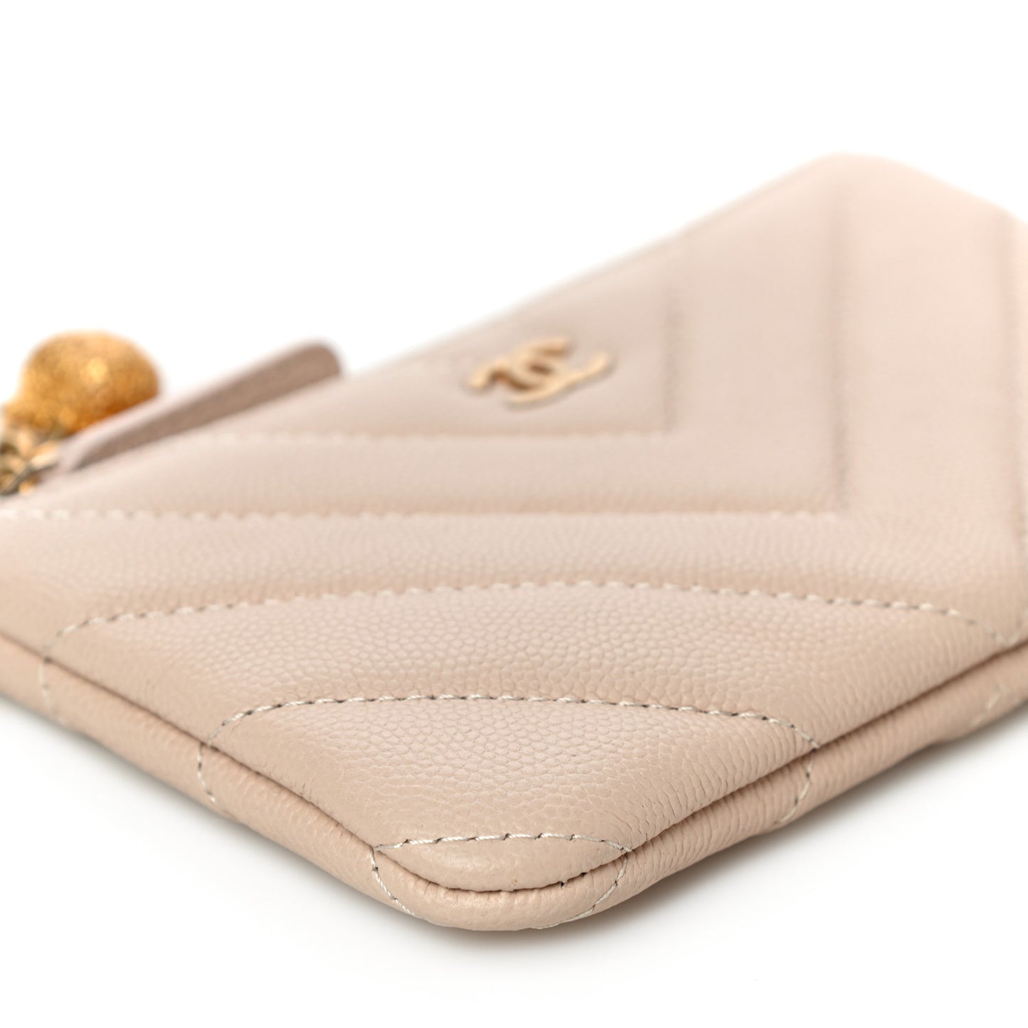 Caviar Chevron Quilted Small Ancient Greek Charms Cosmetic Case Beige