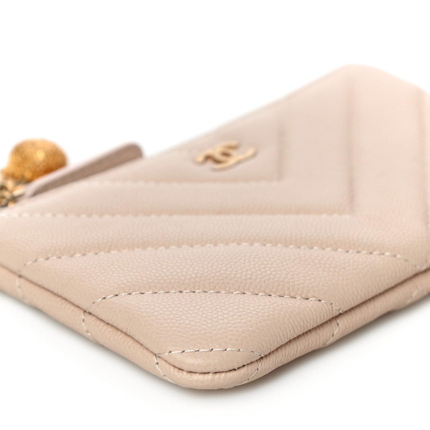 Chanel Caviar Chevron Quilted Small Ancient Greek Charms Cosmetic Case Beige 9 of 11