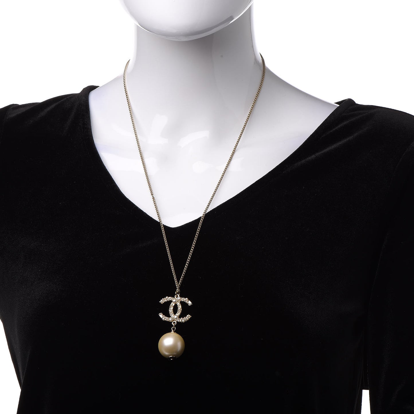 Pearl CC Drop Necklace Gold