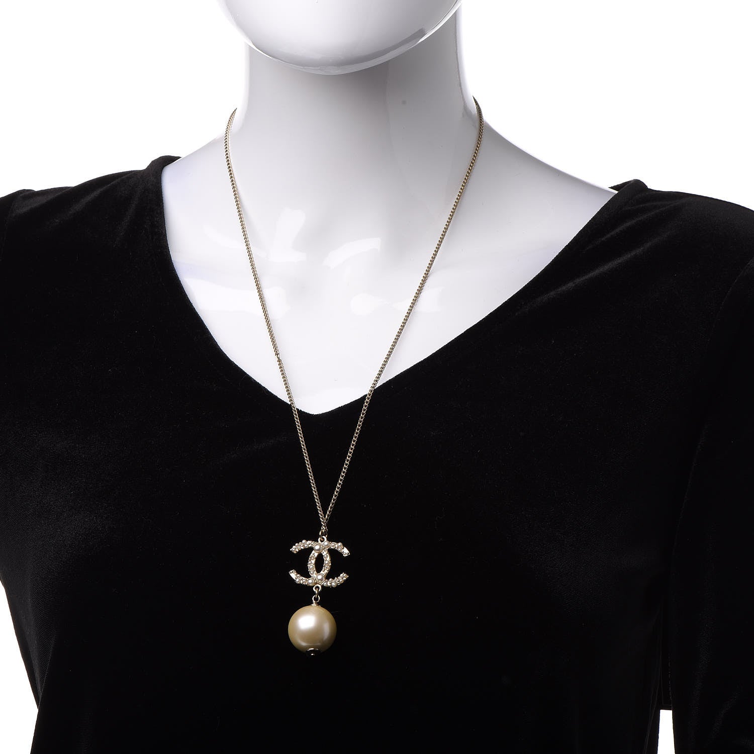 Chanel Pearl CC Drop Necklace Gold 2 of 7