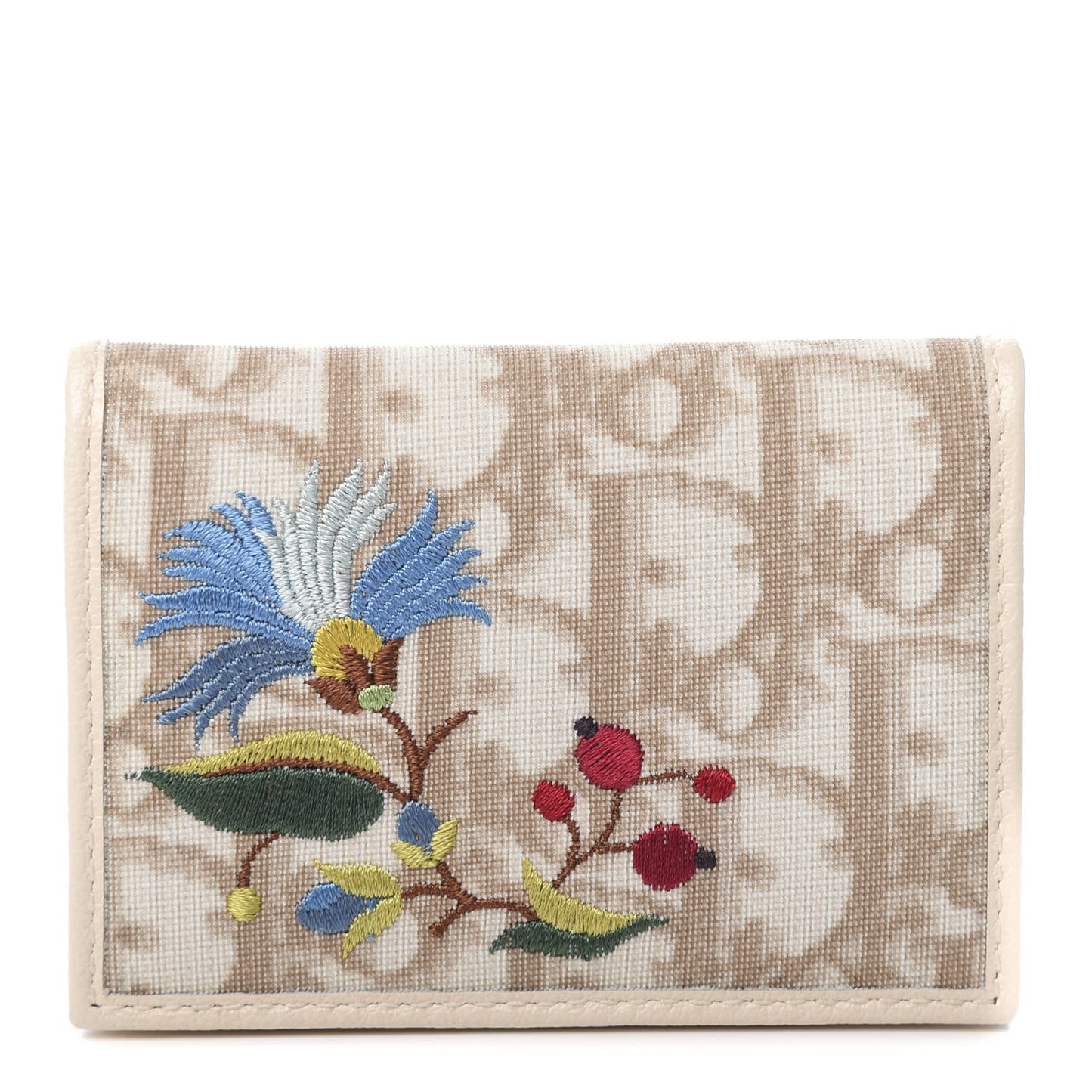 Monogram Vintage Flowers Card Holder Beige
