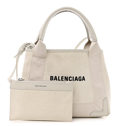 Balenciaga Cotton Canvas Calfskin Navy Cabas XS Natural 1 of 14