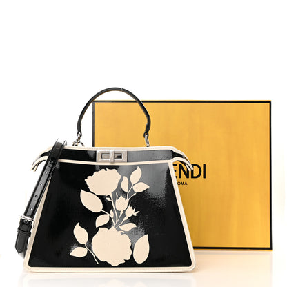 Fendi Canvas Spalmato Vernice Roses Medium Peekaboo I SEE U Satchel Black Grezzo 17 of 17