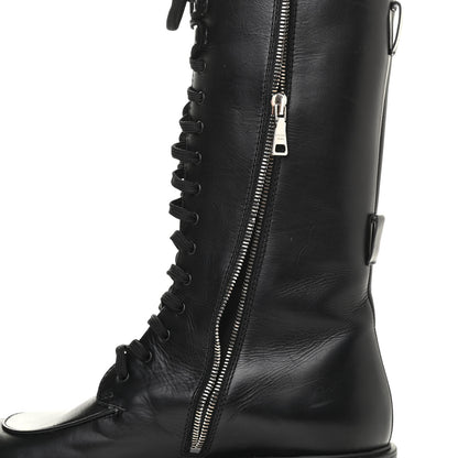 Prada Vitello Lux Nylon Metal Triangle Logo Monolith Pouch Pocket 55mm Tall Combat Boots 39.5 Black 11 of 12