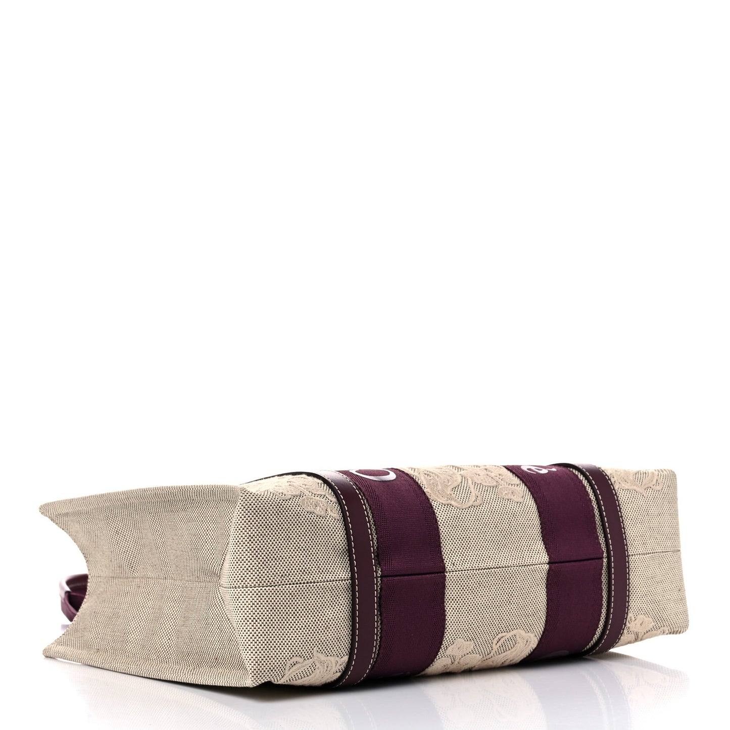 Cotton Calfskin Embroidered Medium Woody Ribbon Tote Burgundy