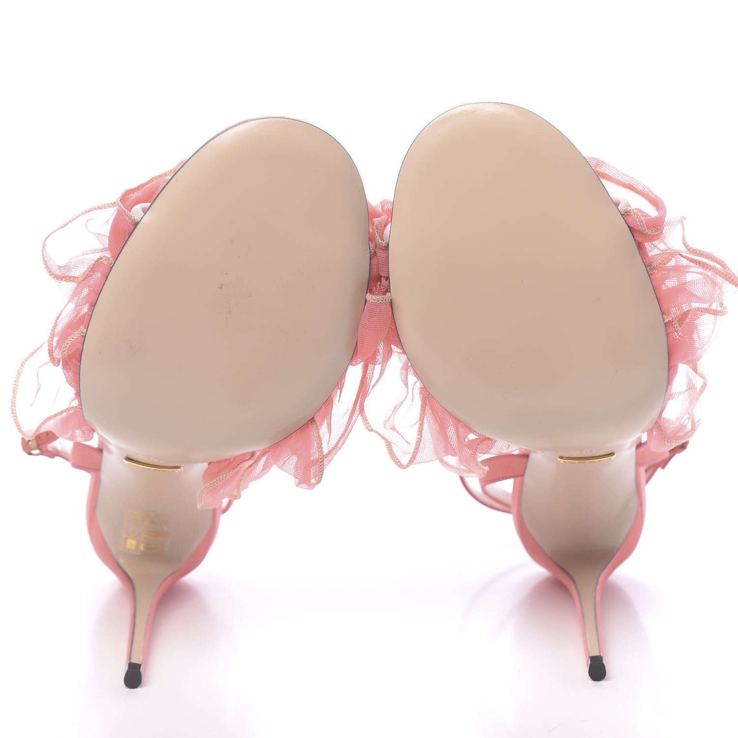 Gucci Tulle Ruffle High Heel Slingback Sandals 40.5 Peach White 5 of 11