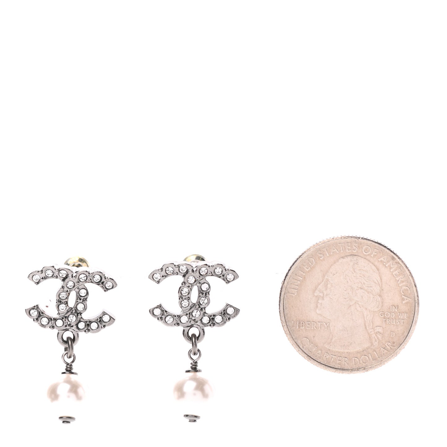 Crystal Pearl CC Drop Earrings Silver