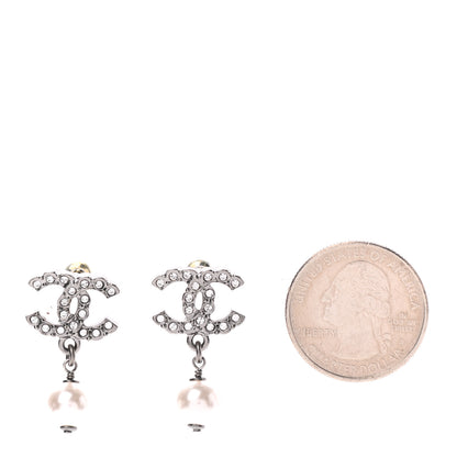 Chanel Crystal Pearl CC Drop Earrings Silver 2 of 4