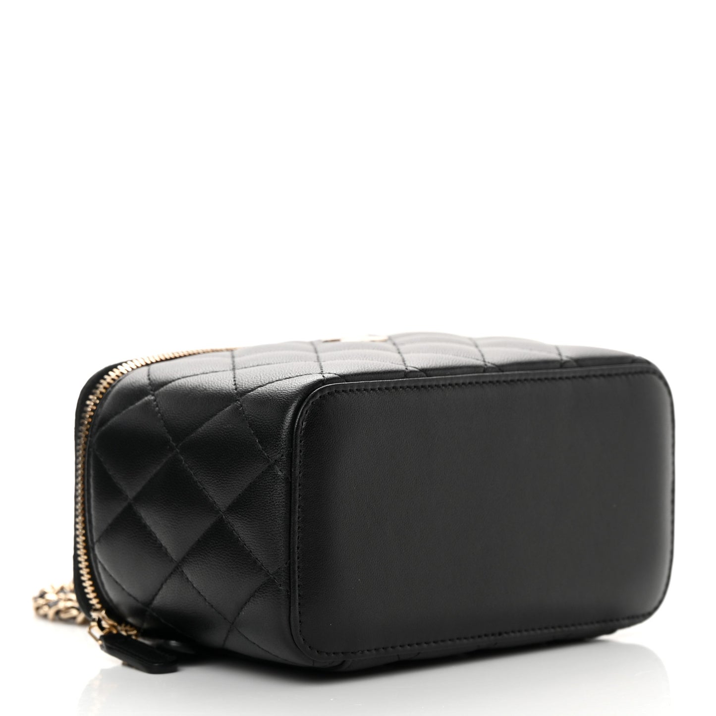 Lambskin Quilted Small Top Handle Vanity Case With Chain Black
