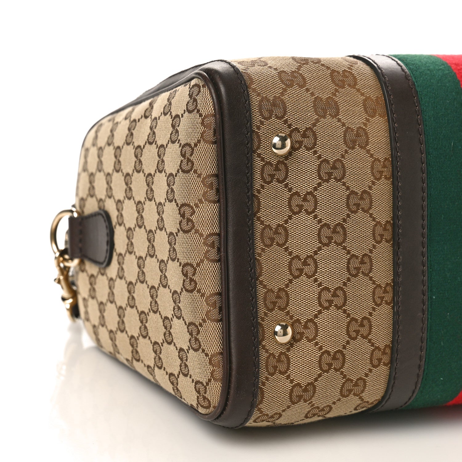 Gucci Monogram Selleria Calfskin Vintage Web Medium Boston Beige Ebony Cocoa 8 of 12