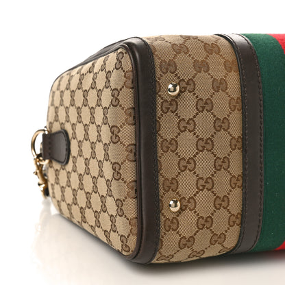 Gucci Monogram Selleria Calfskin Vintage Web Medium Boston Beige Ebony Cocoa 8 of 12