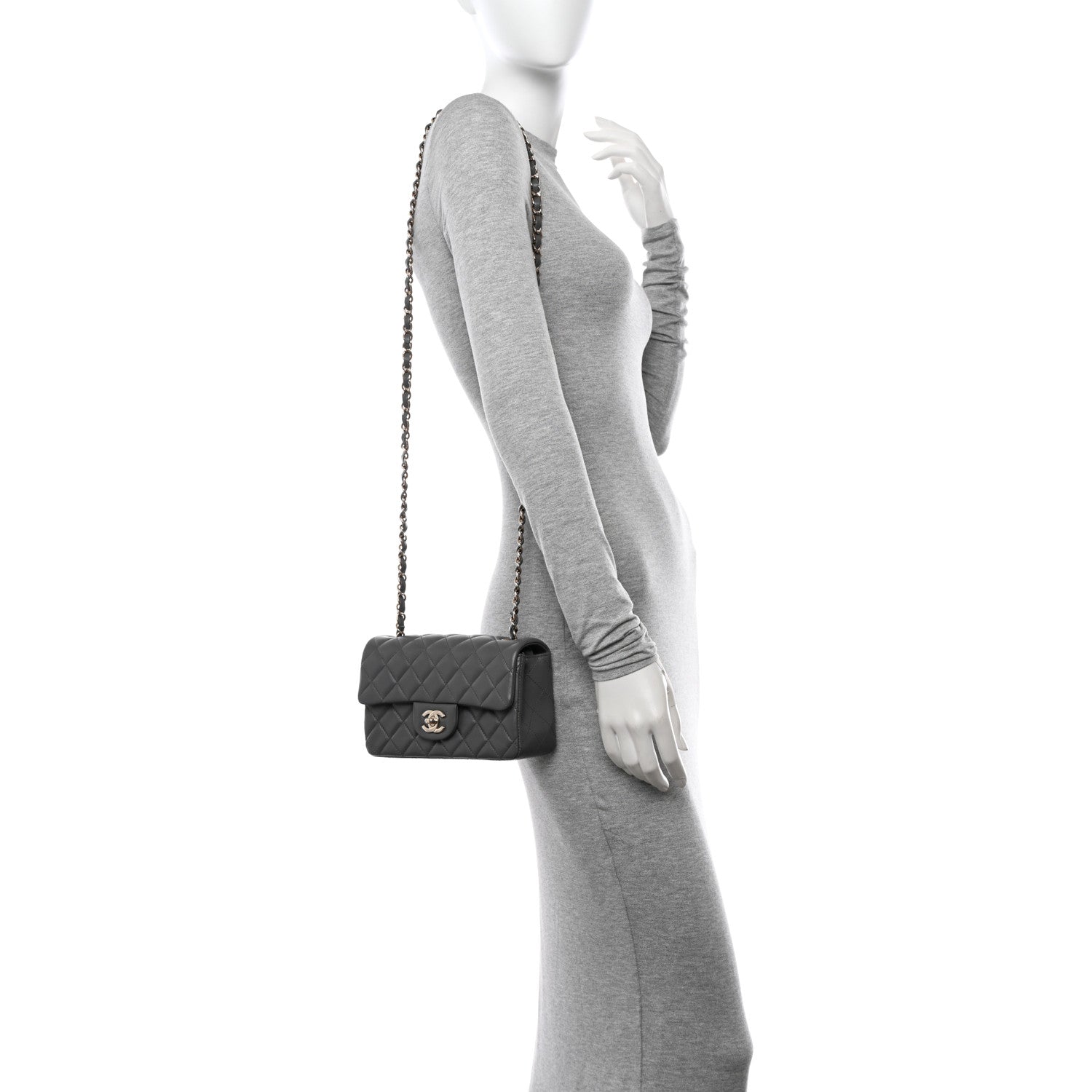 Chanel Lambskin Quilted Mini Rectangular Flap Dark Grey 2 of 11
