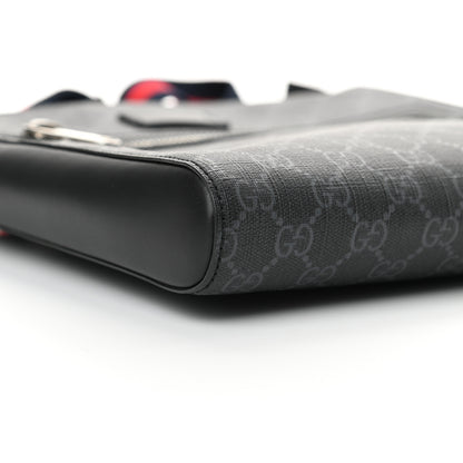 Gucci GG Supreme Monogram Appia Calfskin Web Flat Messenger Bag Black Grey 8 of 10