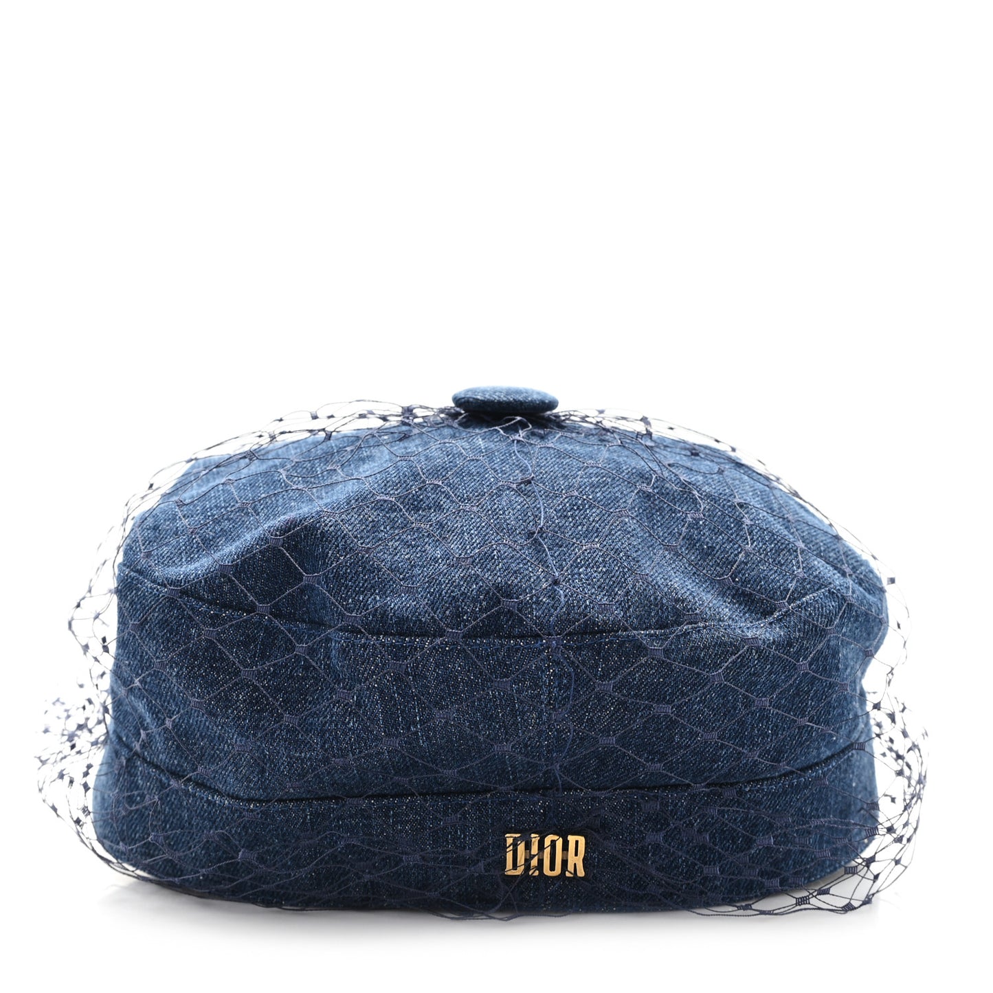 Cotton Denim Arty Beret Cap With Veil 58 Blue
