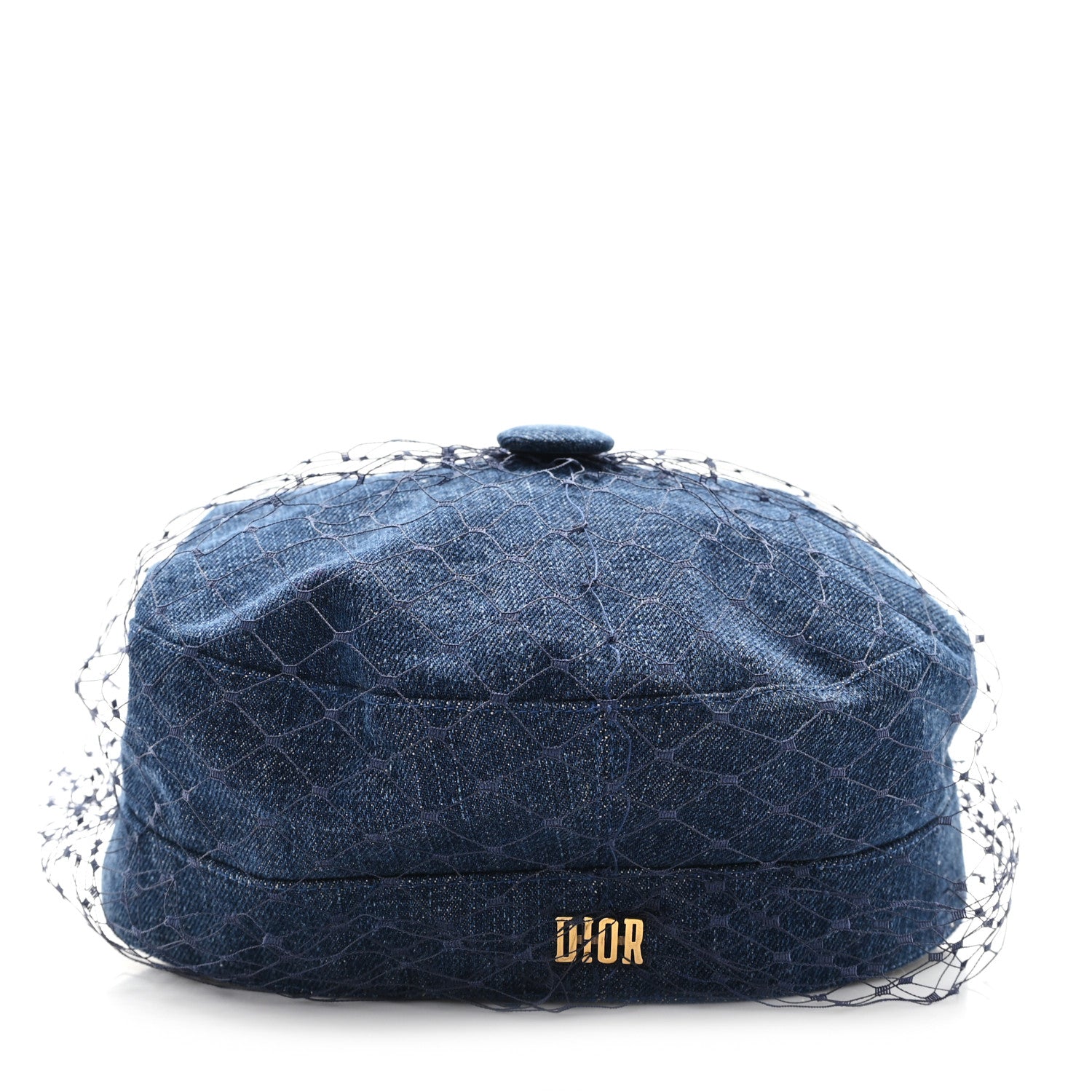 Christian Dior Cotton Denim Arty Beret Cap With Veil 58 Blue 5 of 8