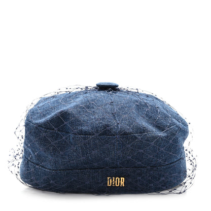Christian Dior Cotton Denim Arty Beret Cap With Veil 58 Blue 5 of 8