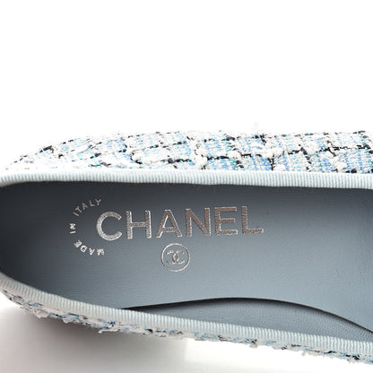 Chanel Tweed Grosgrain Cap Toe Ballerina Flats 37.5 Blue White Navy Black 8 of 9