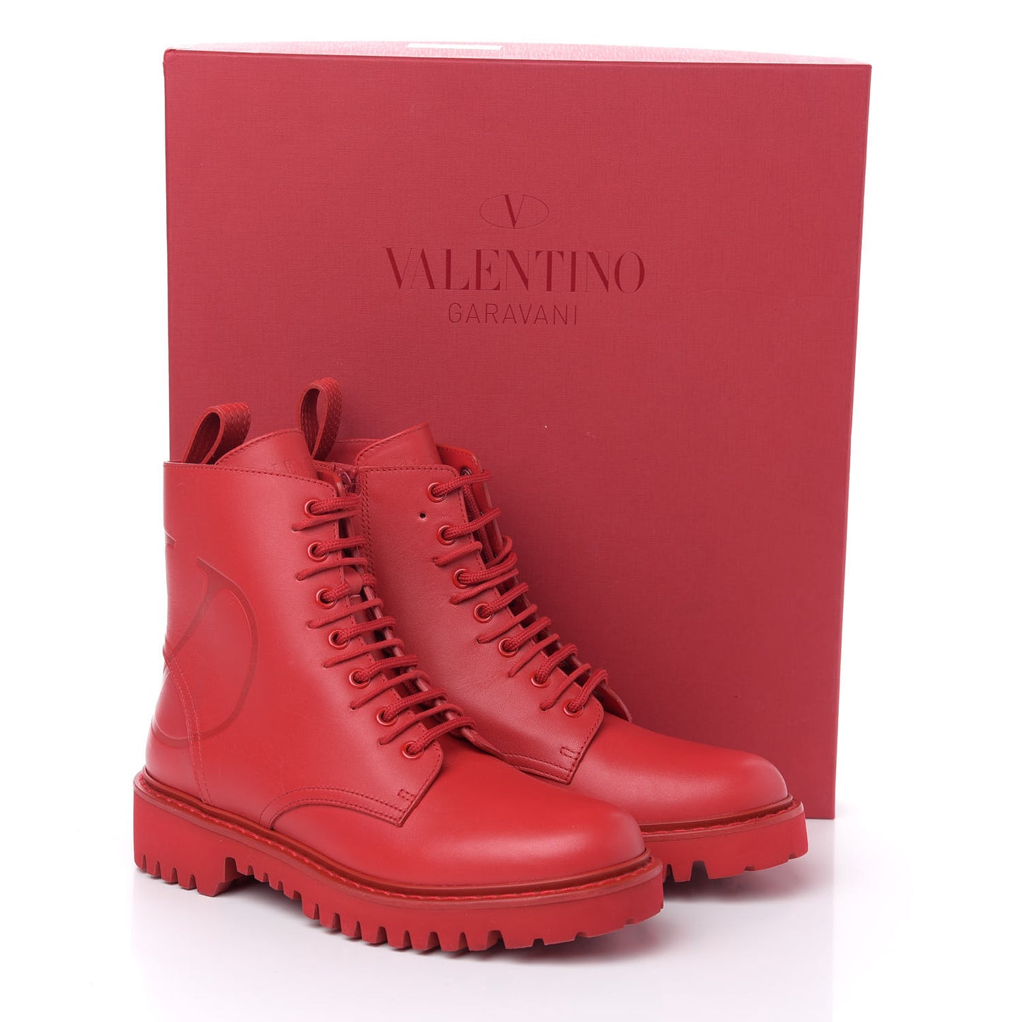 Calfskin Womens VLOGO 35mm Combat Boots 37 Rouge Pur
