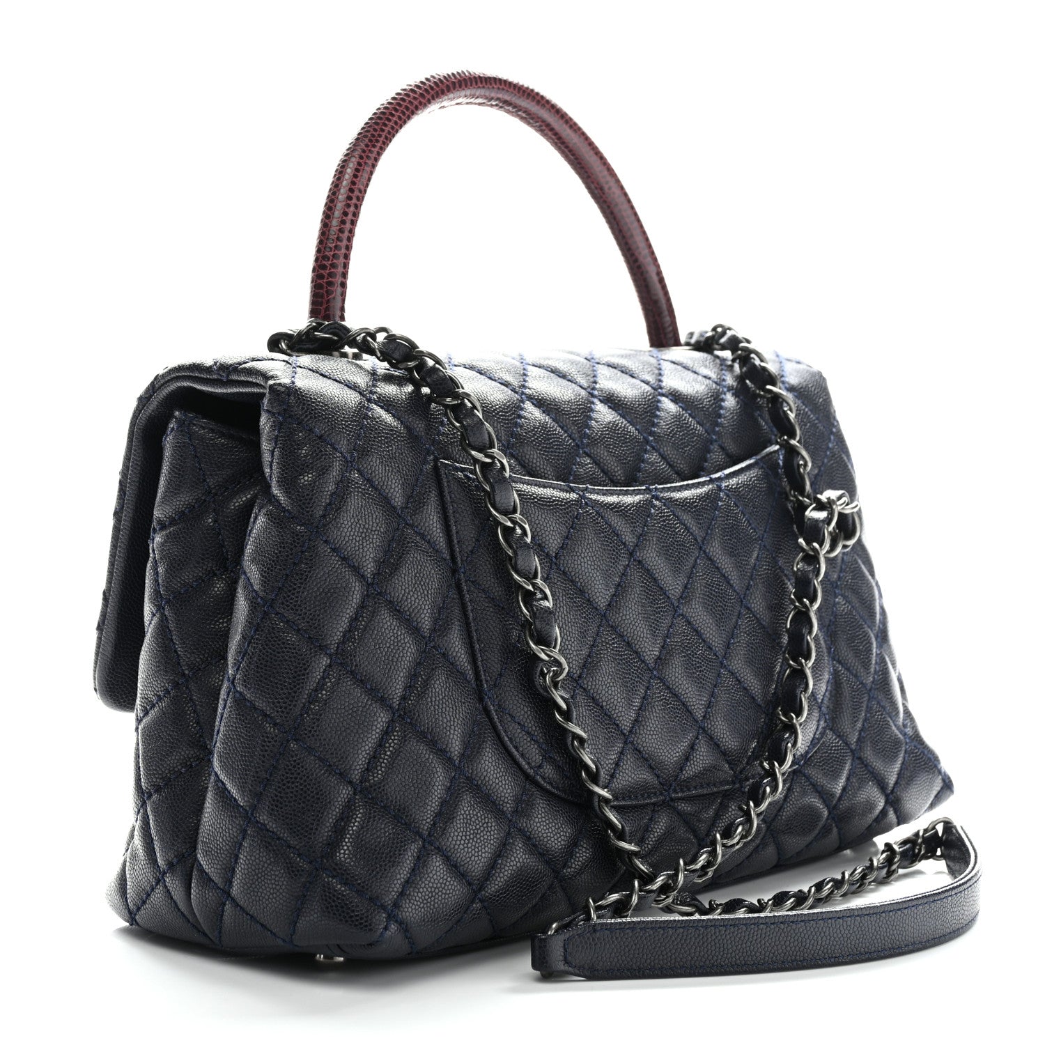 Chanel Caviar Lizard Quilted Small Coco Handle Flap Navy Blue 3 of 10