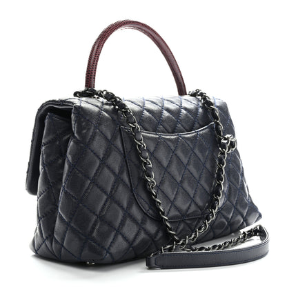 Chanel Caviar Lizard Quilted Small Coco Handle Flap Navy Blue 3 of 10
