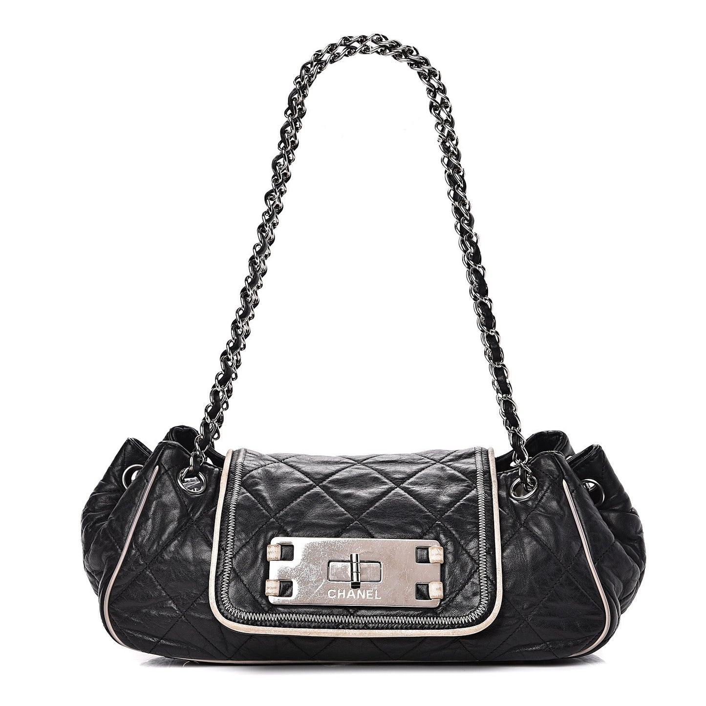 Lambskin Quilted East West Accordion Flap Black