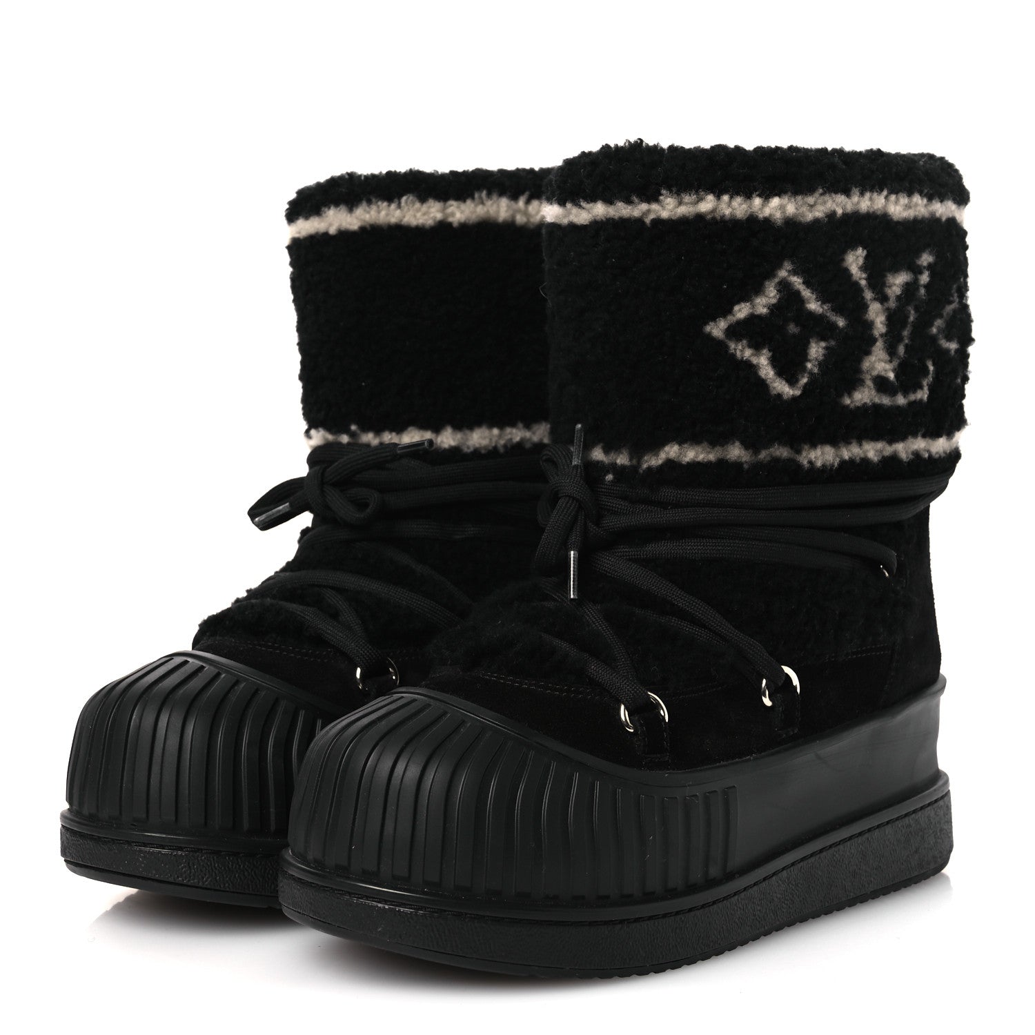Louis Vuitton Suede Shearling Polar Flat Half Boots 40 Black 4 of 10