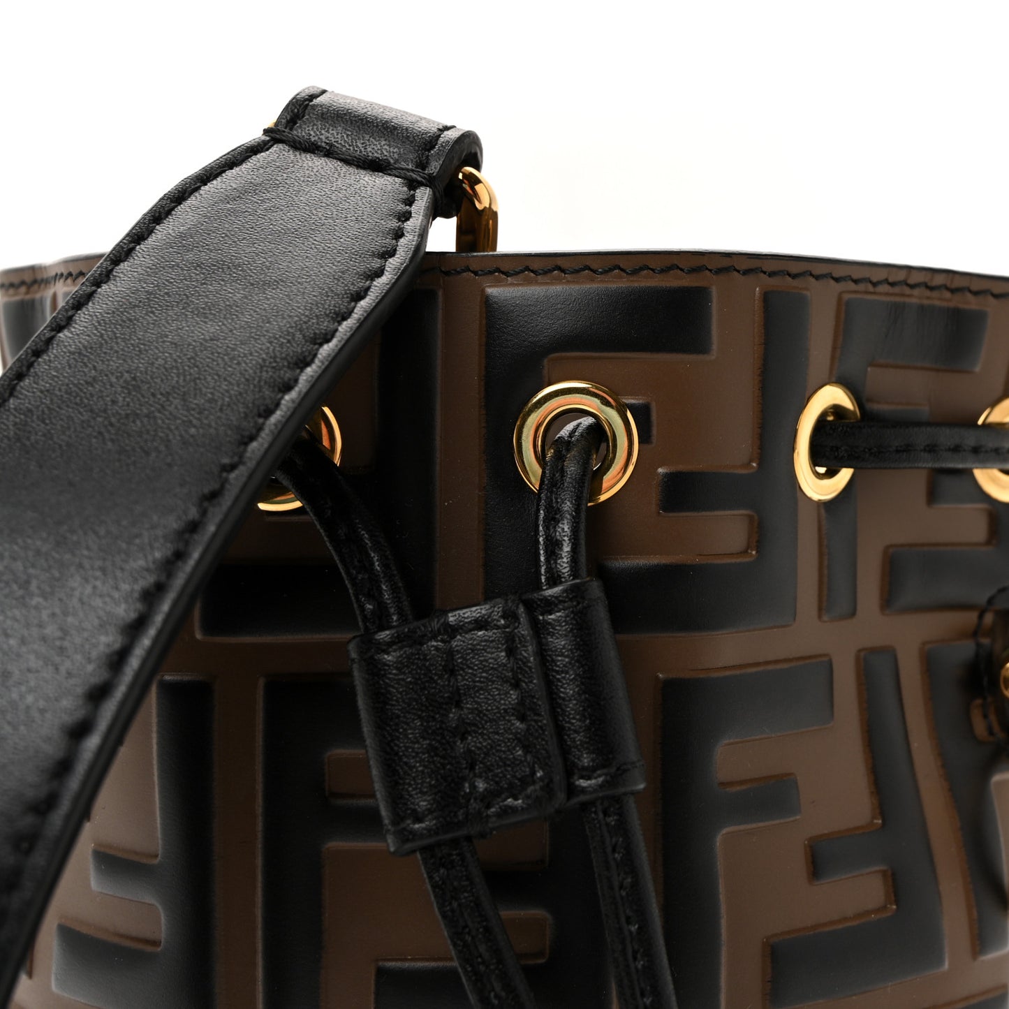Vitello Liberty F is Fendi Bi-Color FF 1974 Embossed Mini Mon Tresor Bucket Bag Maya Black