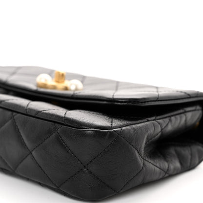 Chanel Glazed Calfskin Quilted Mini Pearl Side Flap Black 10 of 12
