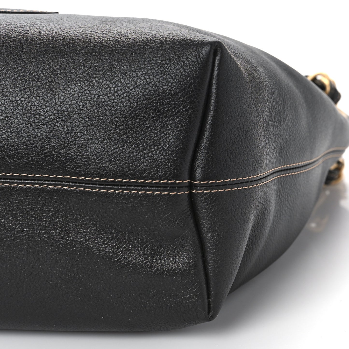 Grained Calfskin CC Drawstring Bucket Bag Black