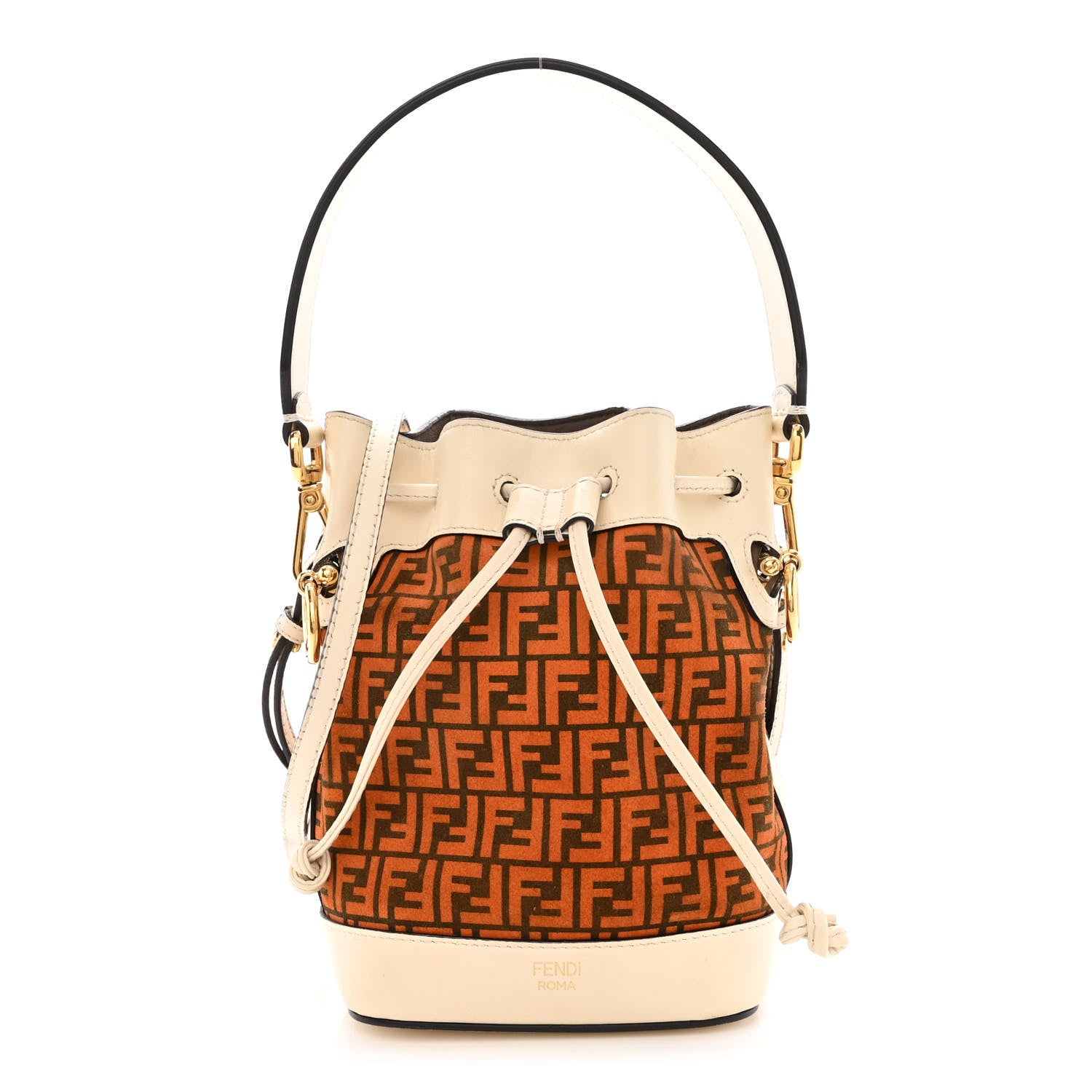 Fendi Suede Vitello King F is Fendi Micro FF Mini Mon Tresor Bucket Bag Arancio Marrone White Ice 1 of 13