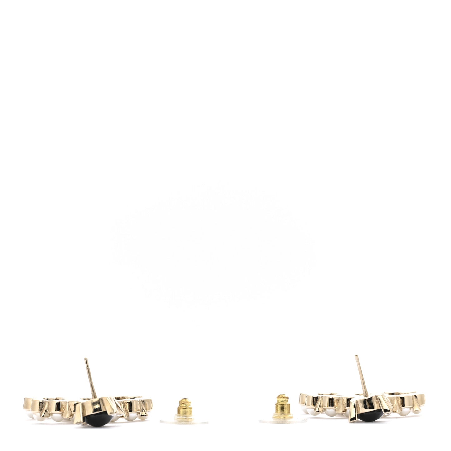 Resin Crystal Pearl CC Drop Earrings Black Gold