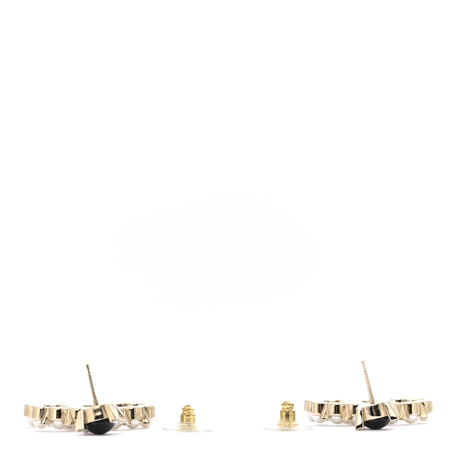 Chanel Resin Crystal Pearl CC Drop Earrings Black Gold 3 of 5