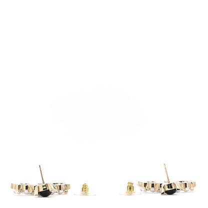 Chanel Resin Crystal Pearl CC Drop Earrings Black Gold 3 of 5