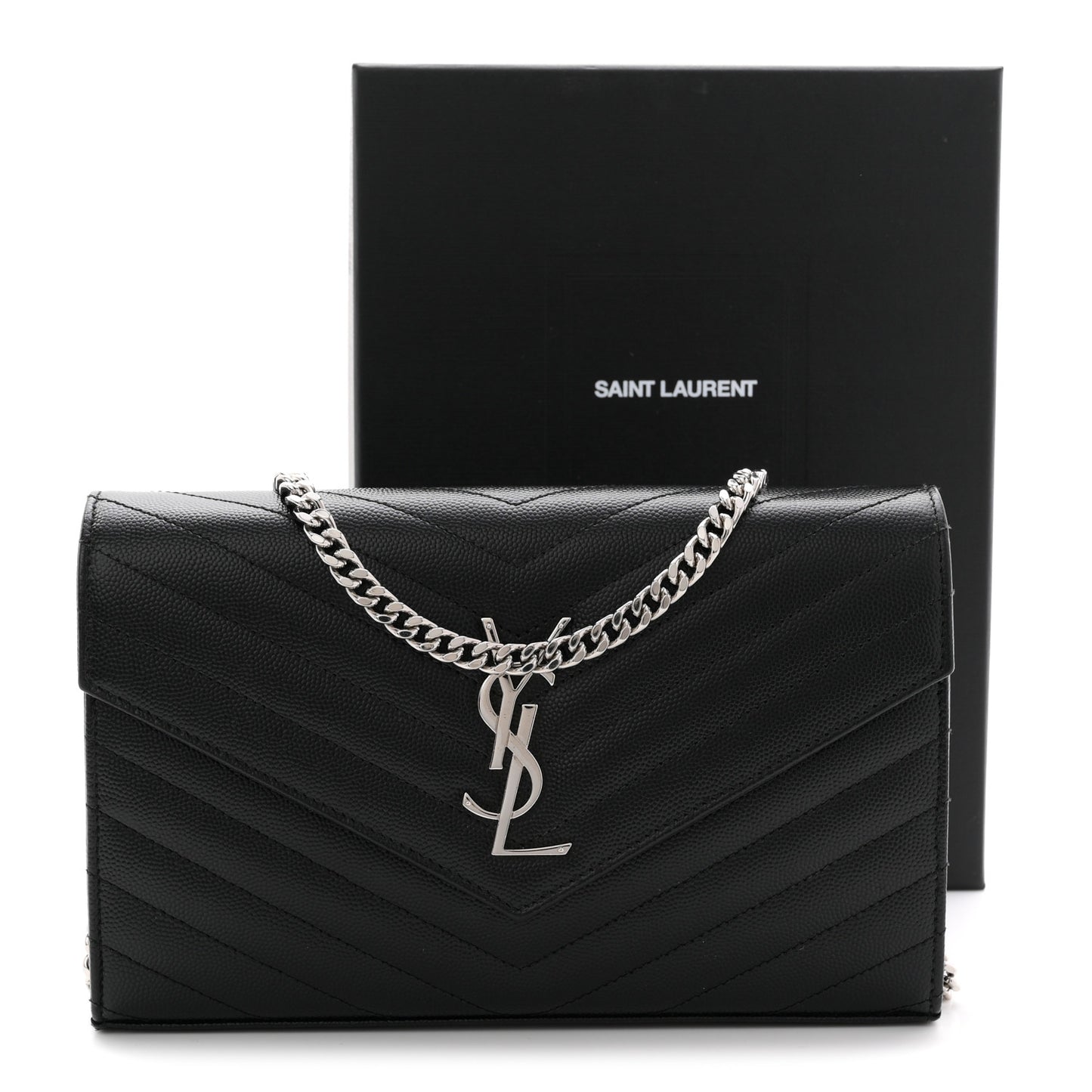 Grain De Poudre Matelasse Chevron Monogram Chain Wallet Black