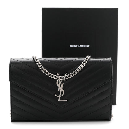 Saint Laurent Grain De Poudre Matelasse Chevron Monogram Chain Wallet Black 11 of 11