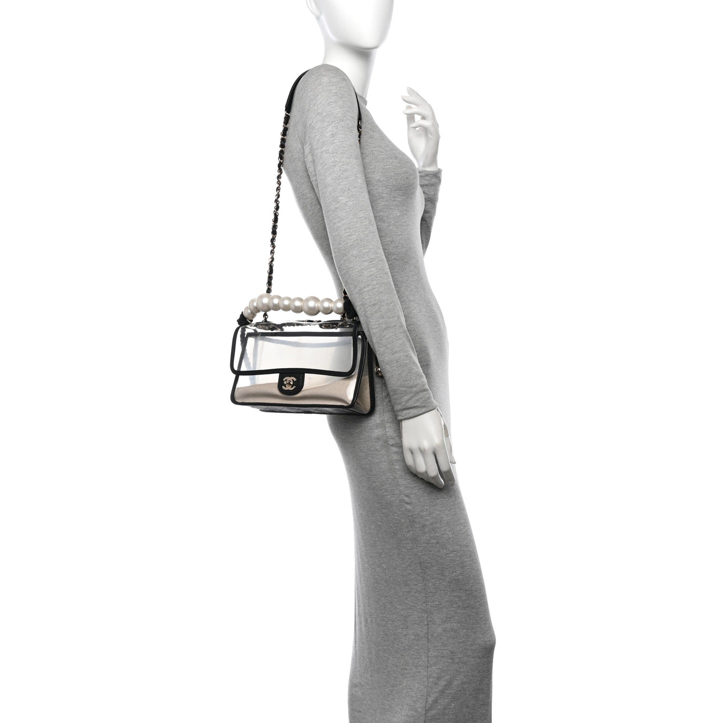 Lambskin PVC Sand By The Sea Flap With Pearl Strap Black