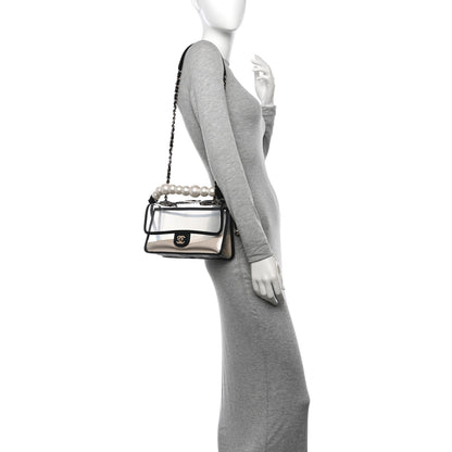 Chanel Lambskin PVC Sand By The Sea Flap With Pearl Strap Black 2 of 11