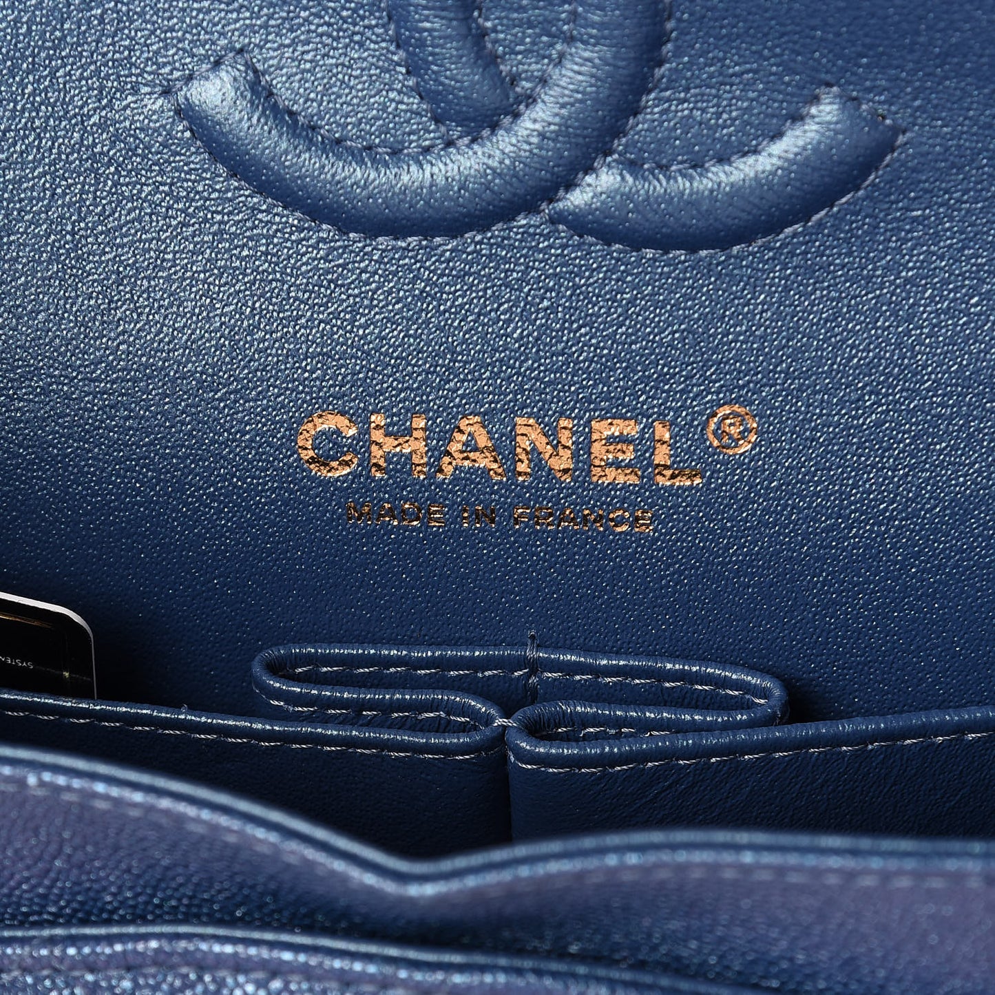 Iridescent Caviar Quilted Small Double Flap Dark Blue