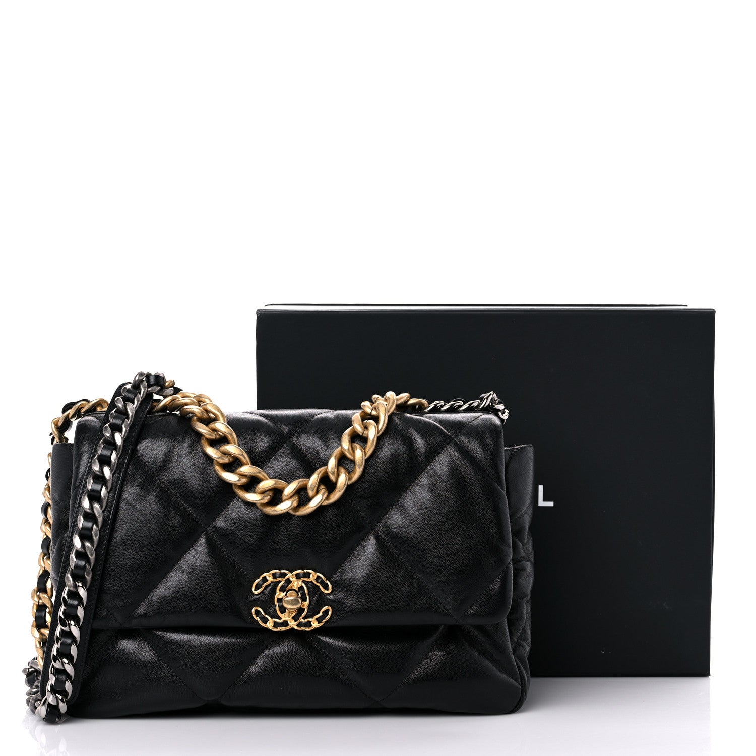 Chanel Goatskin Quilted Large Chanel 19 Flap Black 10 of 10